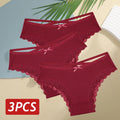 3 Calcinhas femininas de algodão, sexy, cintura baixa, renda, calcinha, macia, respirável, lingerie feminina íntima.