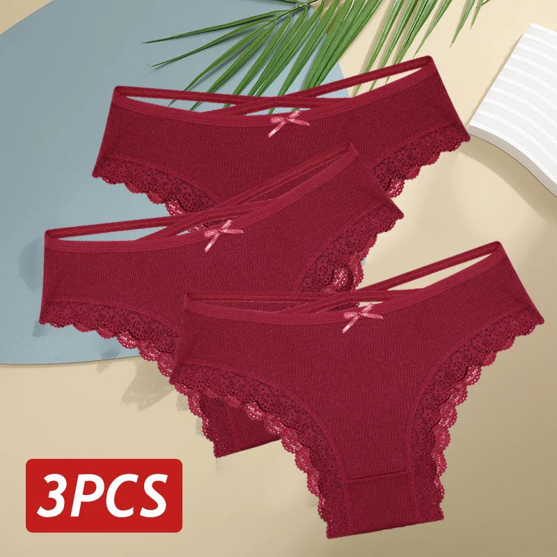 3 Calcinhas femininas de algodão, sexy, cintura baixa, renda, calcinha, macia, respirável, lingerie feminina íntima.
