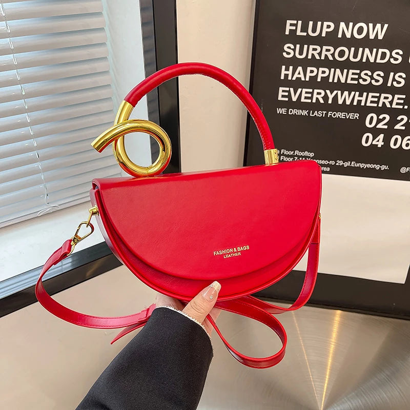 Bolsa Feminina Transversal Meia-Lua – Estilo Saddle em Couro PU, Design Elegante, 8 Cores Disponíveis
