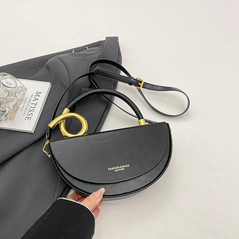 Bolsa Feminina Transversal Meia-Lua – Estilo Saddle em Couro PU, Design Elegante, 8 Cores Disponíveis