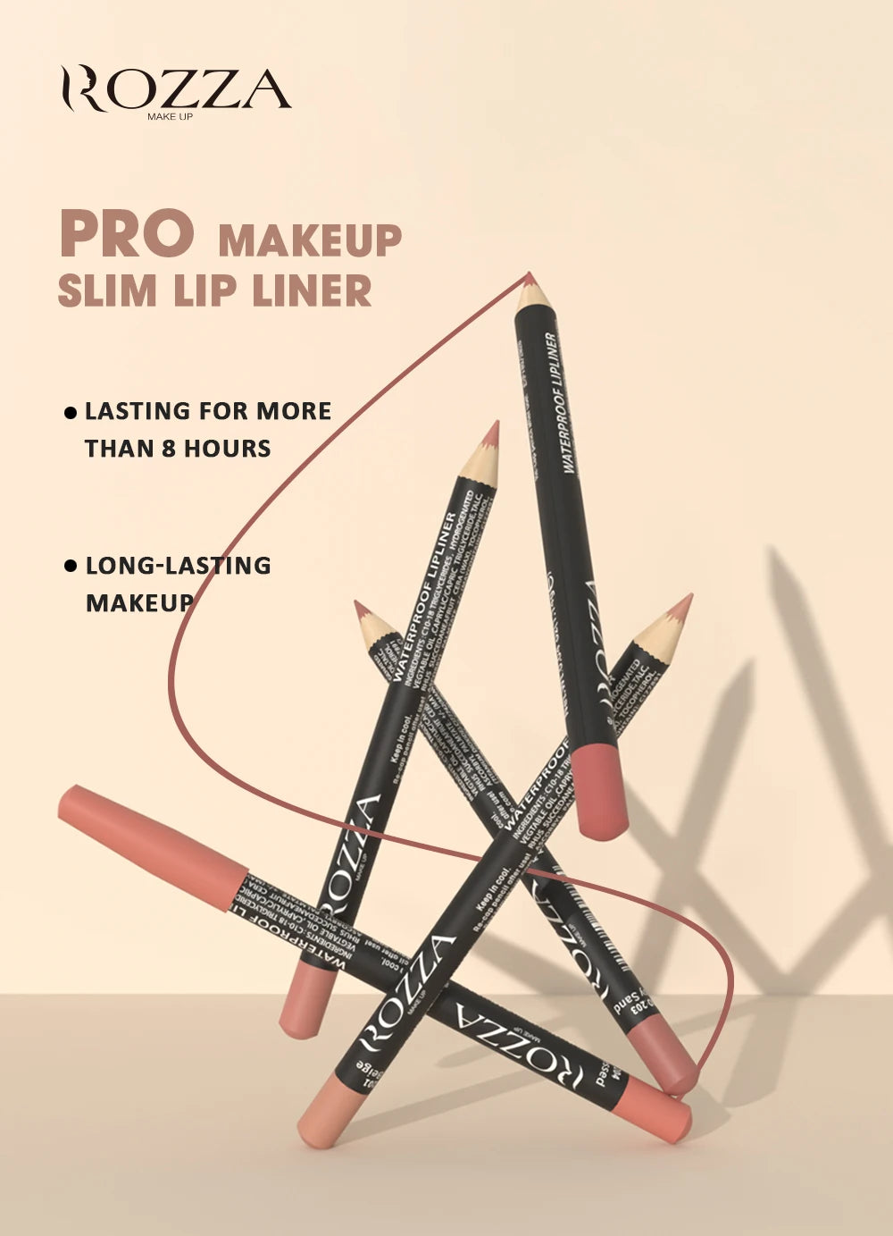 Kit Lápis de Contorno Labial Rozza Matte à Prova d’Água – Traço Preciso e Textura Suave