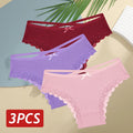 3 Calcinhas femininas de algodão, sexy, cintura baixa, renda, calcinha, macia, respirável, lingerie feminina íntima.