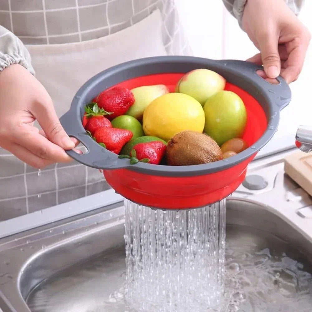 Escorredor Dobrável de Silicone para Frutas e Legumes – Cesto Multifuncional de Cozinha