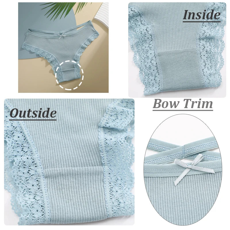 3 Calcinhas femininas de algodão, sexy, cintura baixa, renda, calcinha, macia, respirável, lingerie feminina íntima.