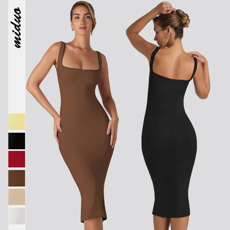 Vestido bodycon moderno e sexy com decote quadrado