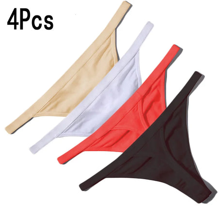 4 peças de roupa íntima feminina sexy de algodão fio dental