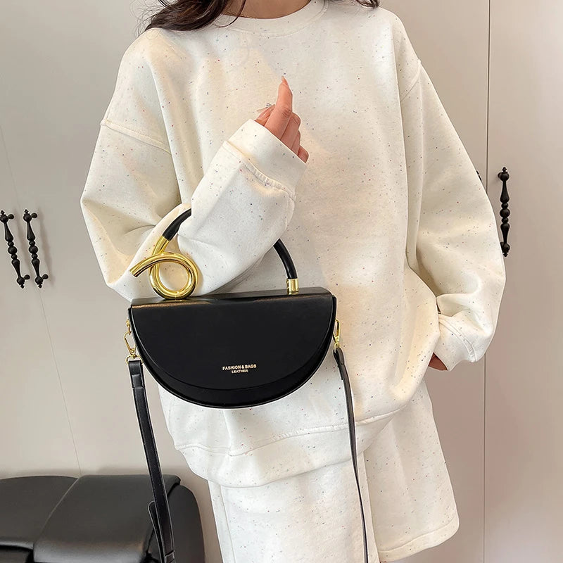 Bolsa Feminina Transversal Meia-Lua – Estilo Saddle em Couro PU, Design Elegante, 8 Cores Disponíveis