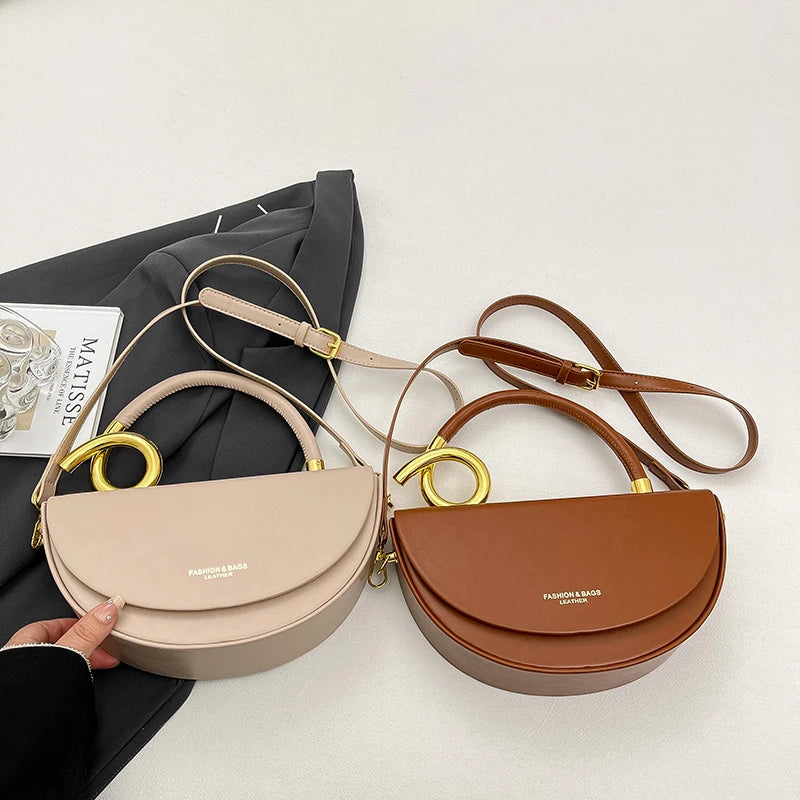 Bolsa Feminina Transversal Meia-Lua – Estilo Saddle em Couro PU, Design Elegante, 8 Cores Disponíveis